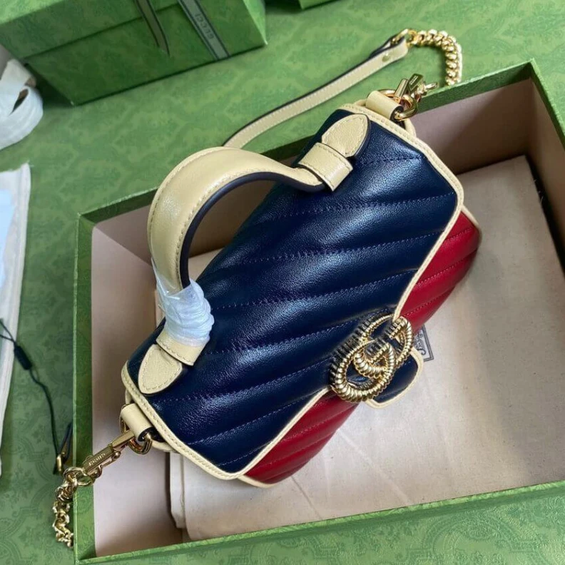 Kitlife ru Black lea Gucci GG Marmont Mini Bag Blue and Red Leather