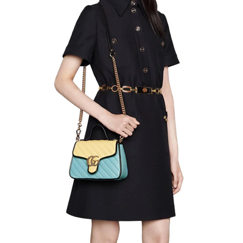 Kitlife ru Double G Gucci GG Marmont Mini Bag Butter and Pastel Blue Leather