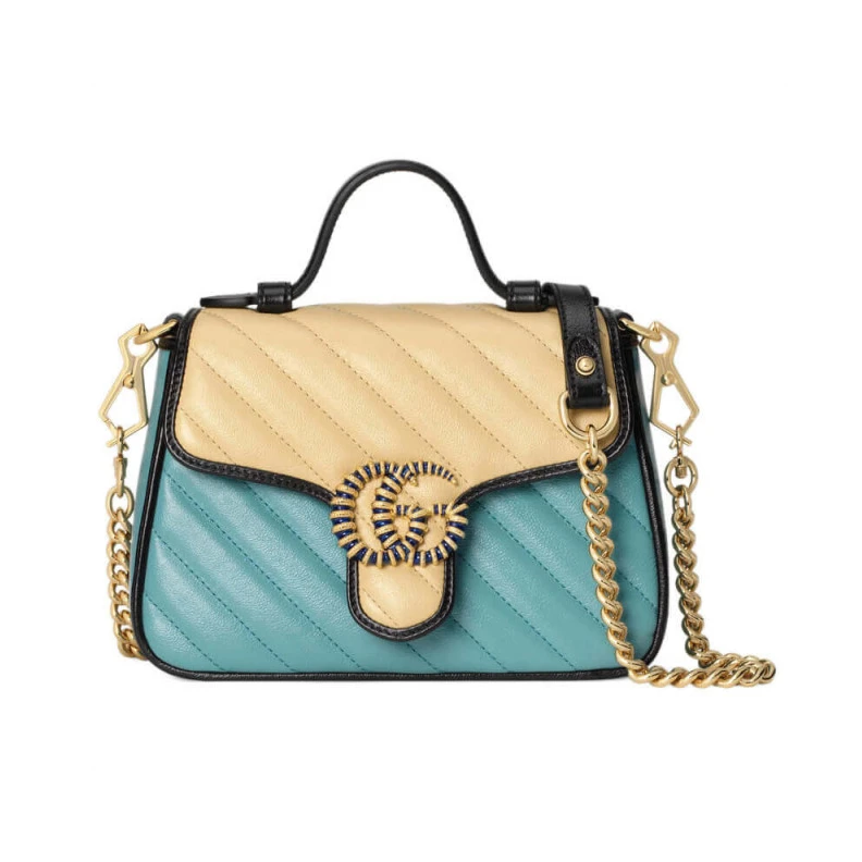 Double G Gucci GG Marmont Mini Bag Butter and Pastel Blue Leather