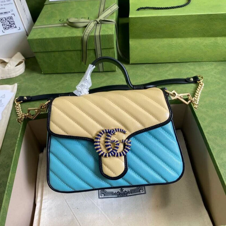 Kitlife ru Double G Gucci GG Marmont Mini Bag Butter and Pastel Blue Leather