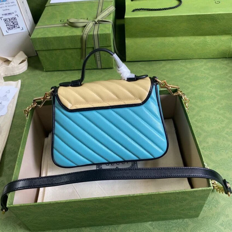 Kitlife ru Double G Gucci GG Marmont Mini Bag Butter and Pastel Blue Leather