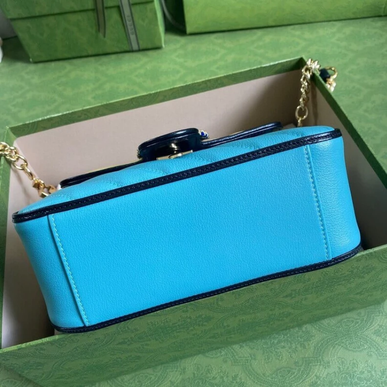 Kitlife ru Double G Gucci GG Marmont Mini Bag Butter and Pastel Blue Leather