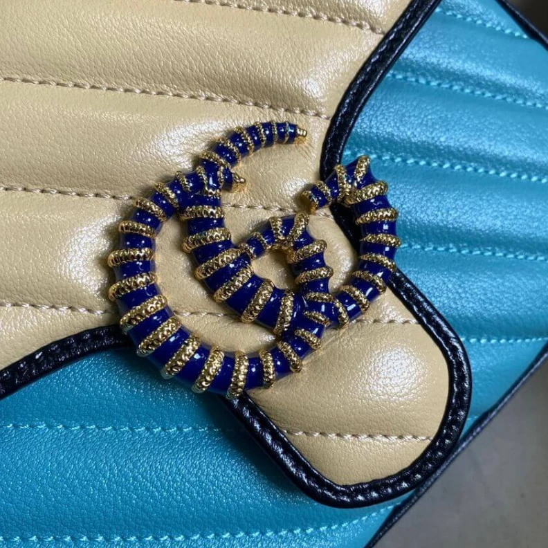 Kitlife ru Double G Gucci GG Marmont Mini Bag Butter and Pastel Blue Leather