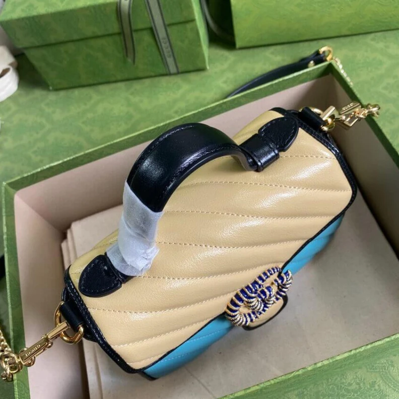 Kitlife ru Double G Gucci GG Marmont Mini Bag Butter and Pastel Blue Leather