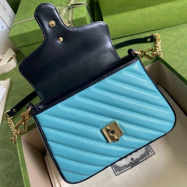 Kitlife ru Double G Gucci GG Marmont Mini Bag Butter and Pastel Blue Leather