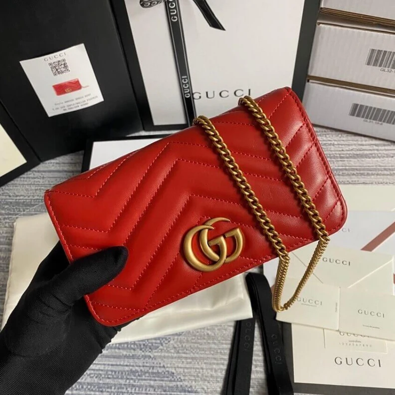Kitlife ru Double G Gucci GG Marmont Mini Bag In Red Leather
