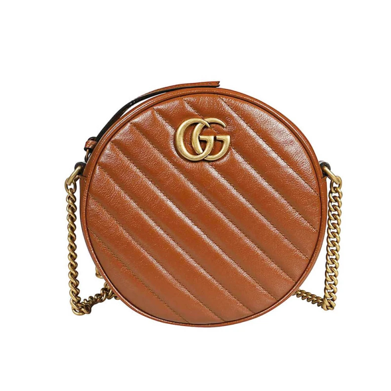 Zip closu Gucci GG Marmont Mini Round Shoulder Bag Brown