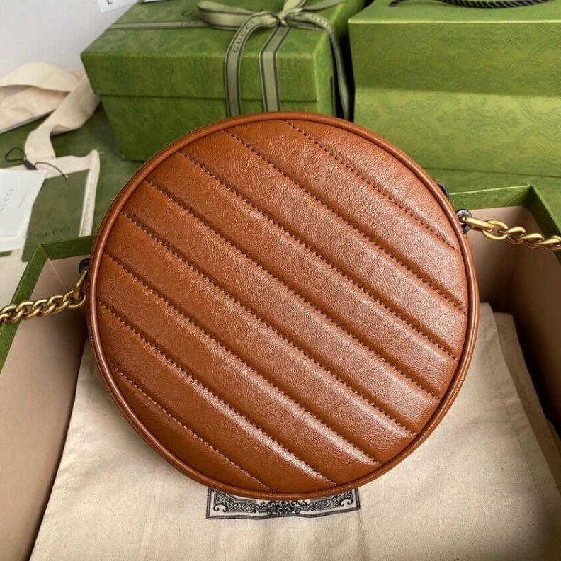 Replica bags Zip closu Gucci GG Marmont Mini Round Shoulder Bag Brown