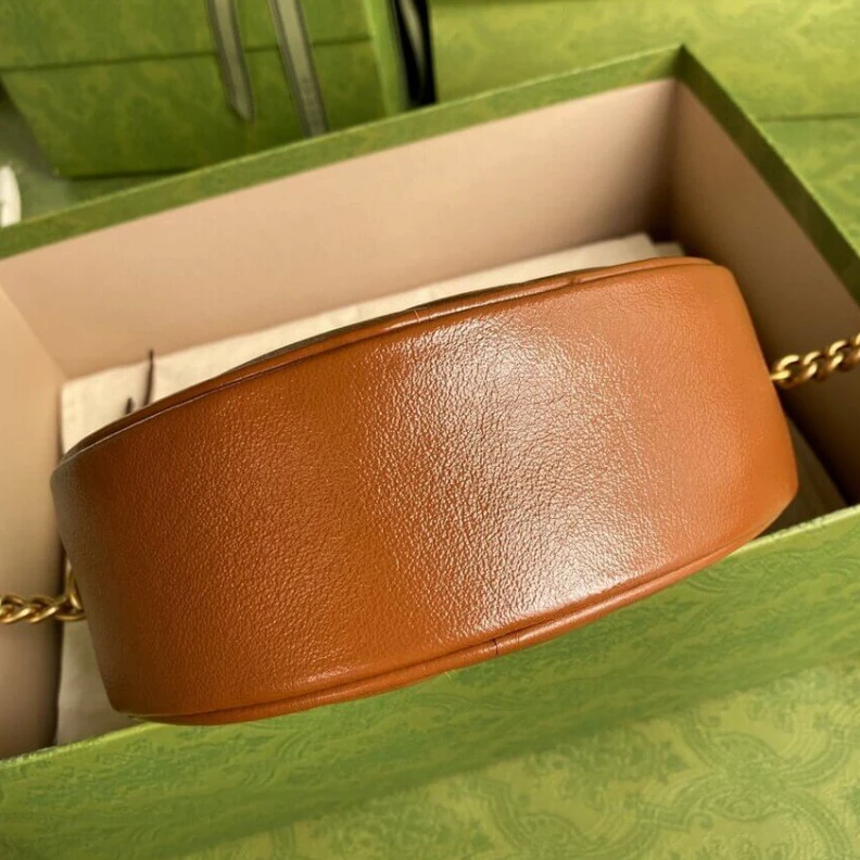 Replica bags Zip closu Gucci GG Marmont Mini Round Shoulder Bag Brown