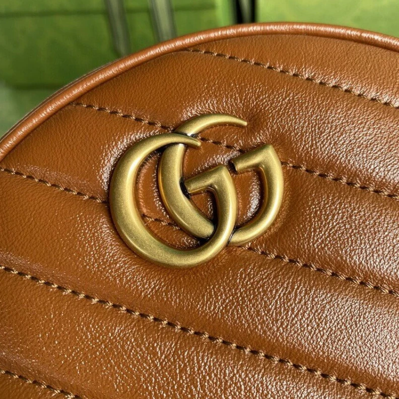Replica bags Zip closu Gucci GG Marmont Mini Round Shoulder Bag Brown