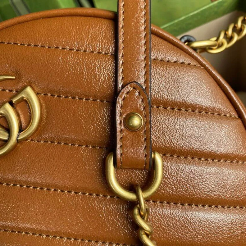 Replica bags Zip closu Gucci GG Marmont Mini Round Shoulder Bag Brown