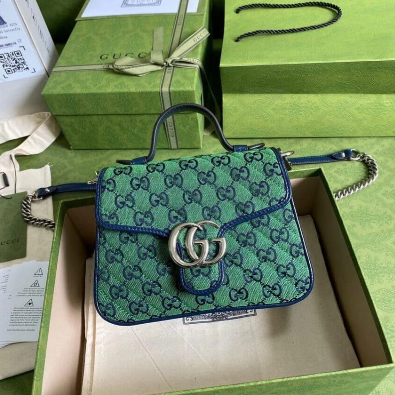Detachabl Gucci GG Marmont Multicolour Mini Top Handle Bag Green