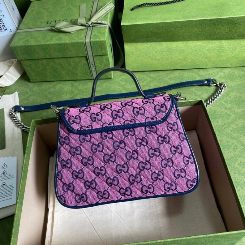 Top lv 20 x 15.5 Gucci GG Marmont Multicolour Mini Top Handle Bag Pink
