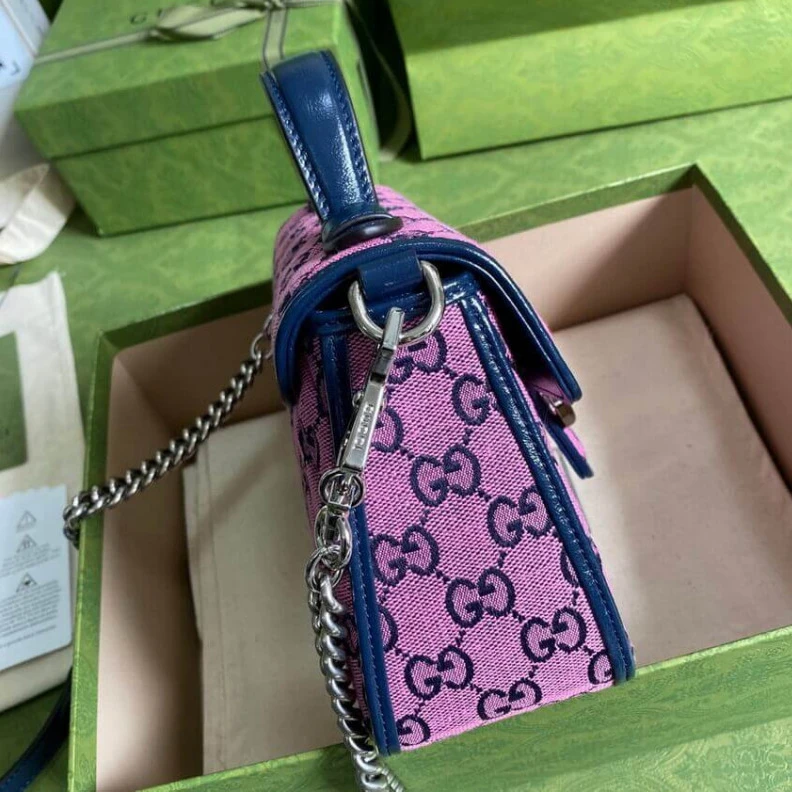 Top lv 20 x 15.5 Gucci GG Marmont Multicolour Mini Top Handle Bag Pink