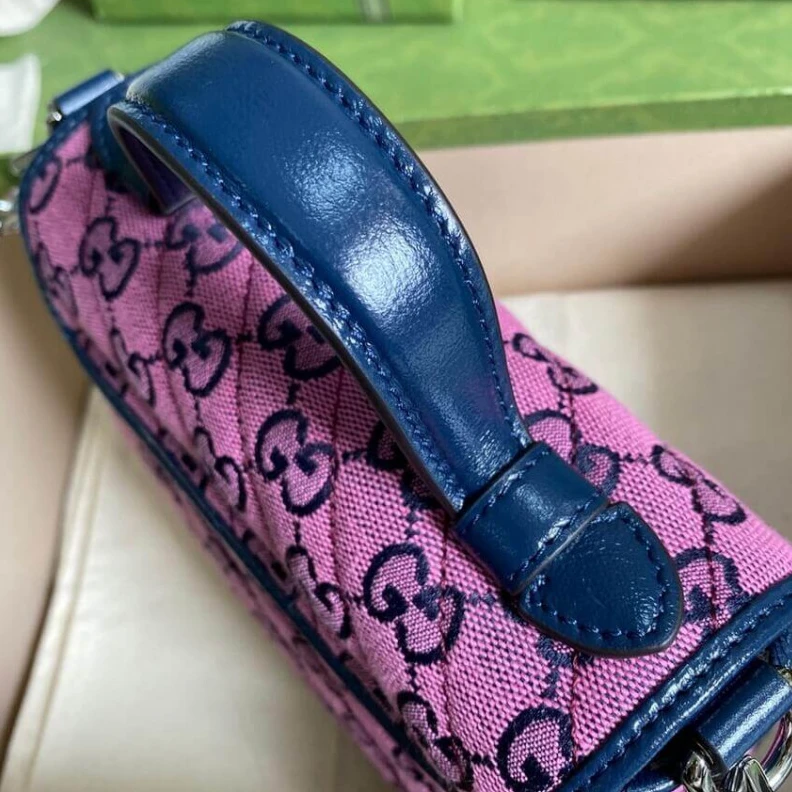 Top lv 20 x 15.5 Gucci GG Marmont Multicolour Mini Top Handle Bag Pink