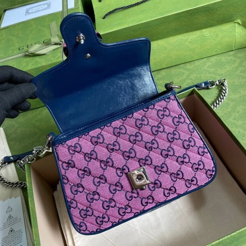 Top lv 20 x 15.5 Gucci GG Marmont Multicolour Mini Top Handle Bag Pink