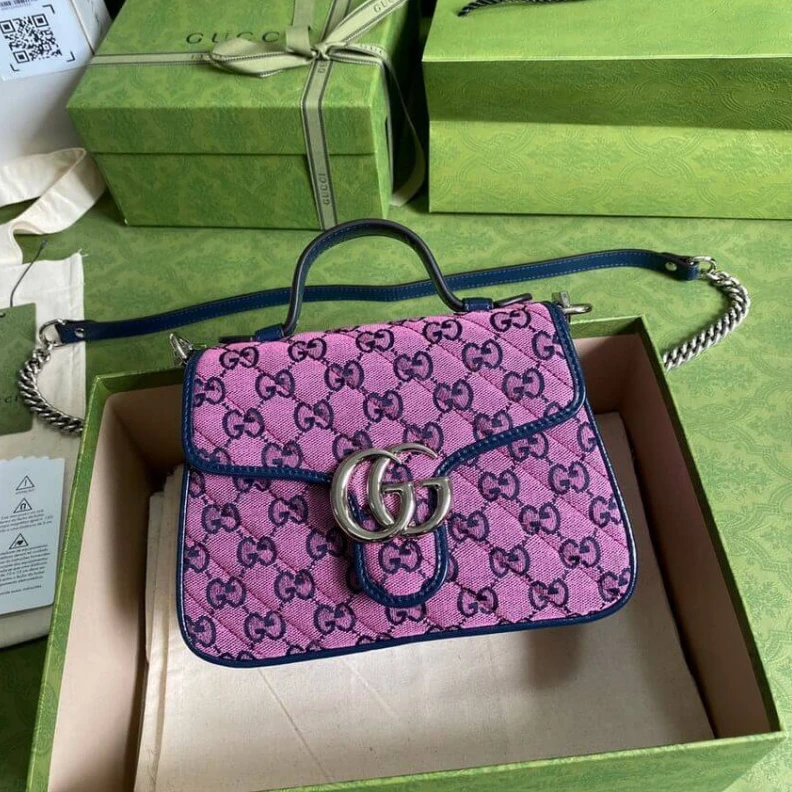 20 x 15.5 Gucci GG Marmont Multicolour Mini Top Handle Bag Pink