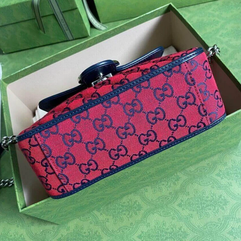 Top lv  Red Gucci GG Marmont Multicolour Mini Top Handle Bag Red