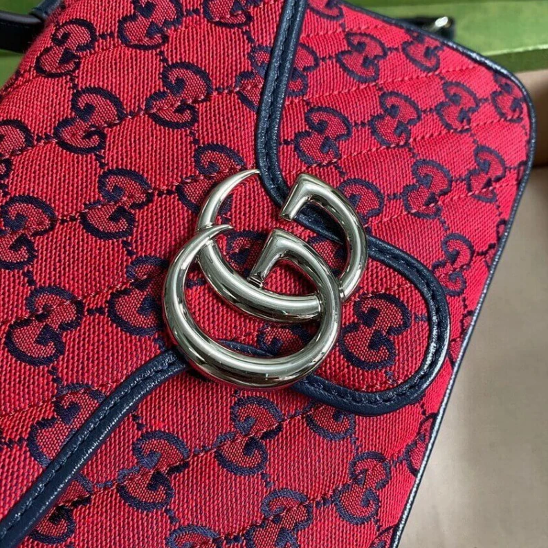 Top lv  Red Gucci GG Marmont Multicolour Mini Top Handle Bag Red
