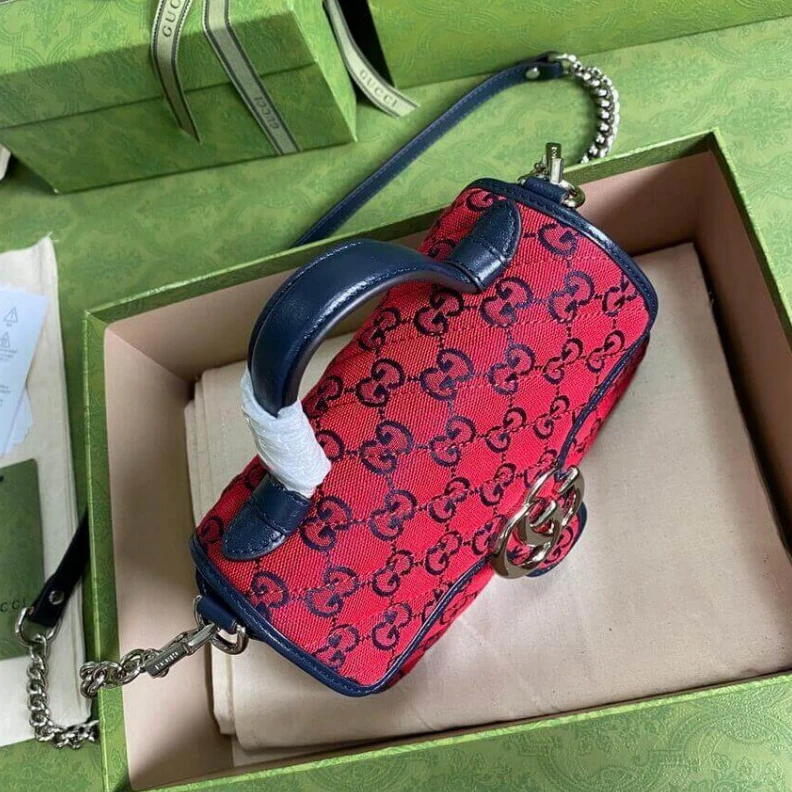 Top lv  Red Gucci GG Marmont Multicolour Mini Top Handle Bag Red