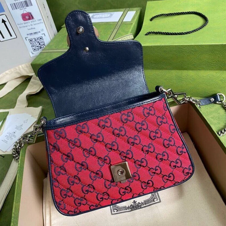 Top lv  Red Gucci GG Marmont Multicolour Mini Top Handle Bag Red