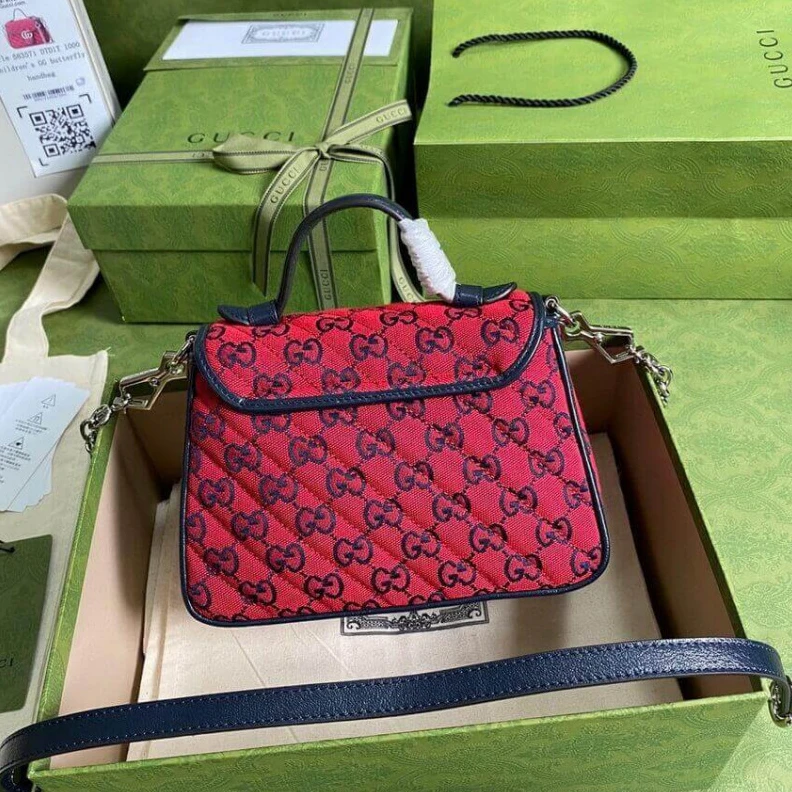Top lv  Red Gucci GG Marmont Multicolour Mini Top Handle Bag Red