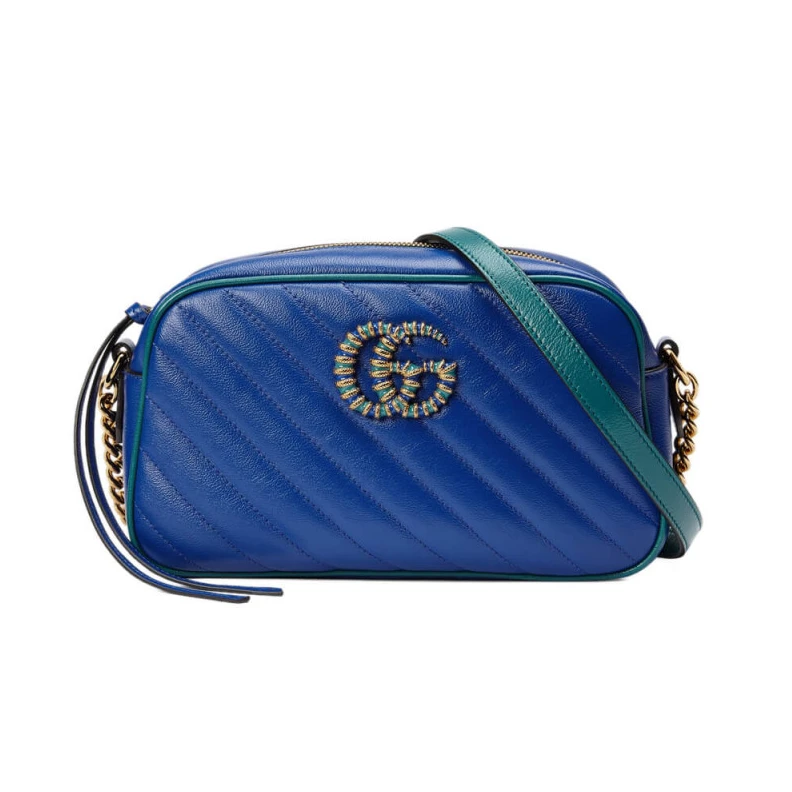 Emerald g Gucci GG Marmont Small Shoulder Bag Blue and Emerald Leather