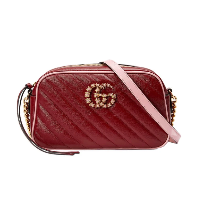 Gucci GG Marmont Small Shoulder Bag Red and Emerald Leather