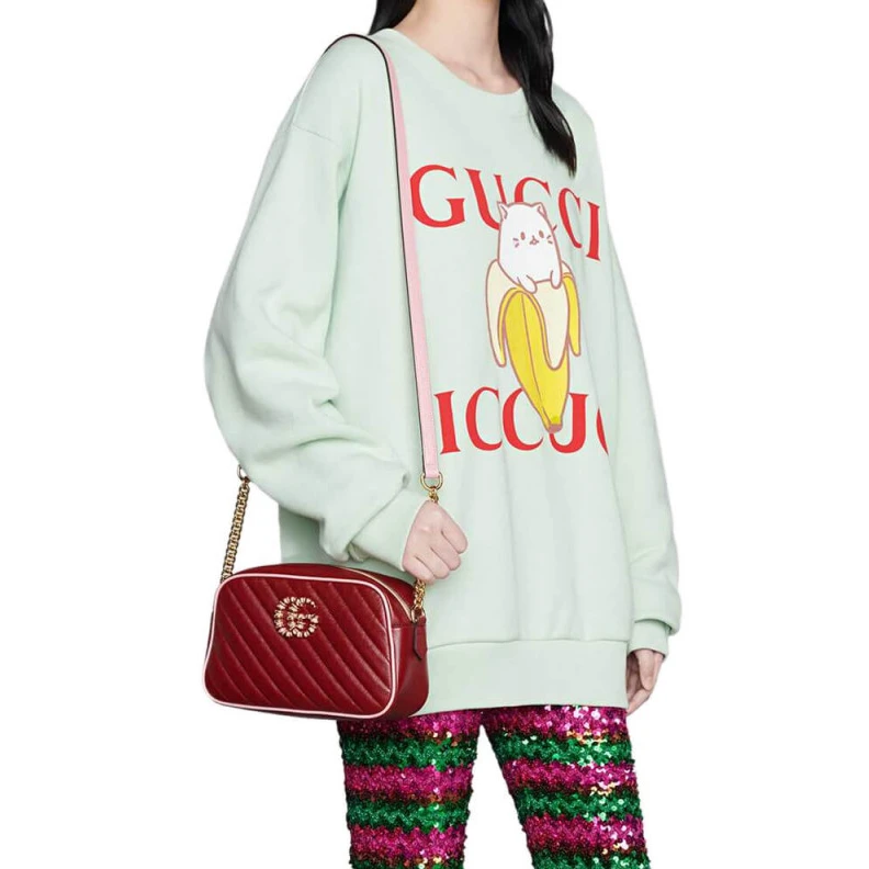 Replica bags Gucci GG Marmont Small Shoulder Bag Red and Emerald Leather