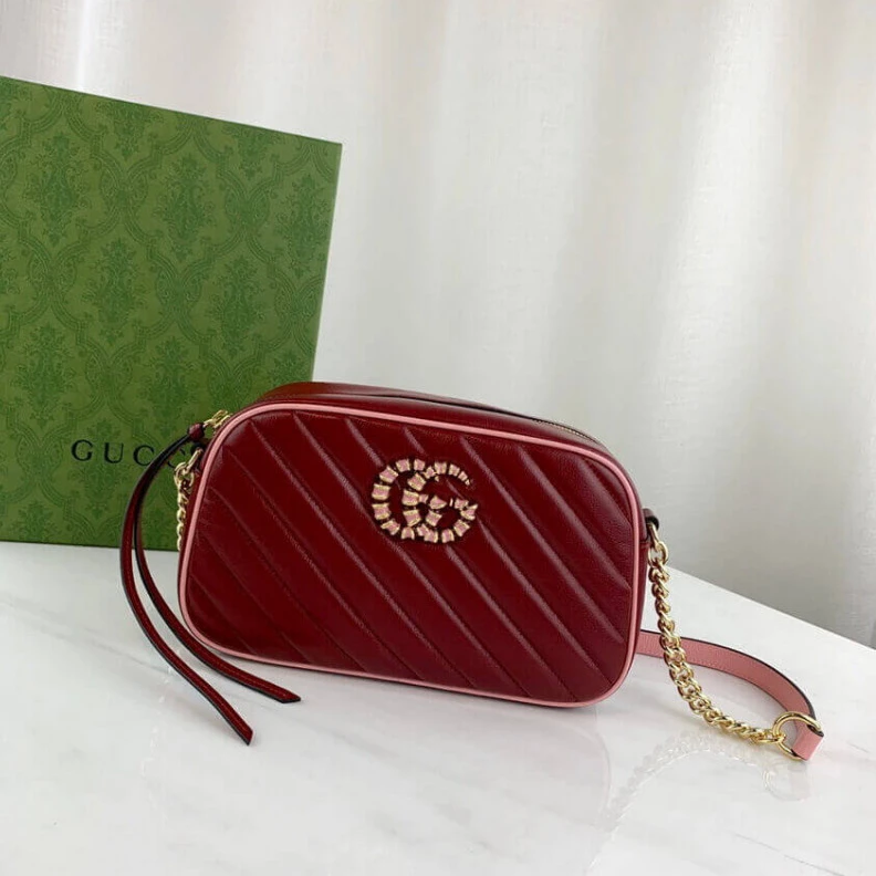 Replica bags Gucci GG Marmont Small Shoulder Bag Red and Emerald Leather
