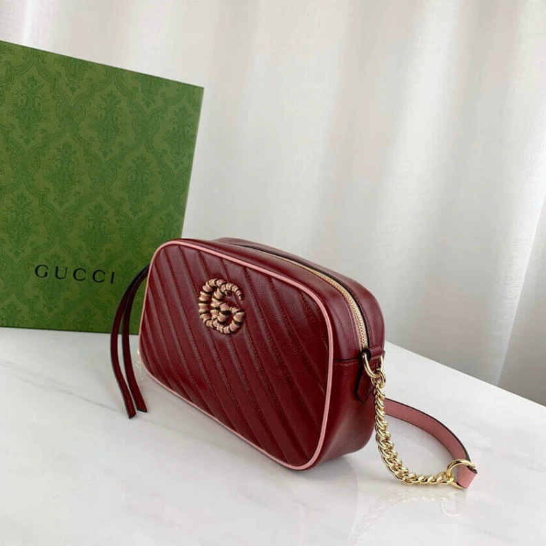 Replica bags Gucci GG Marmont Small Shoulder Bag Red and Emerald Leather