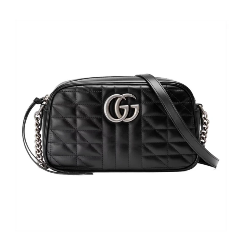 Inside op Gucci GG Marmont Small Shoulder Bag in Black Leather