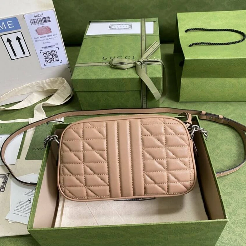 Replica bags Microfibe Gucci GG Marmont Small Shoulder Bag in Rose Beige Leather
