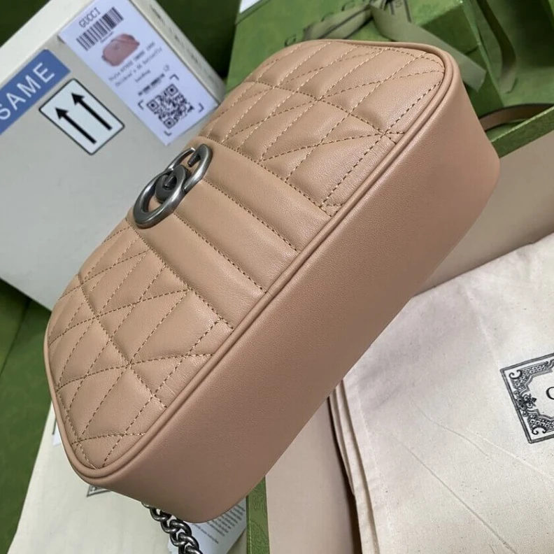 Replica bags Microfibe Gucci GG Marmont Small Shoulder Bag in Rose Beige Leather