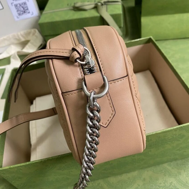 Replica bags Microfibe Gucci GG Marmont Small Shoulder Bag in Rose Beige Leather