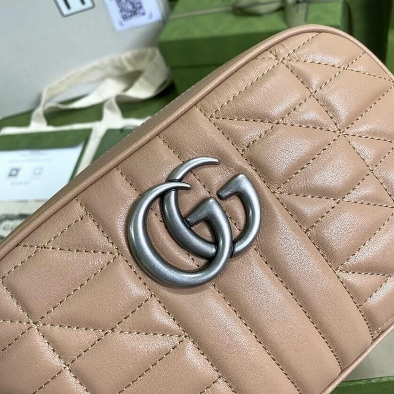 Replica bags Microfibe Gucci GG Marmont Small Shoulder Bag in Rose Beige Leather