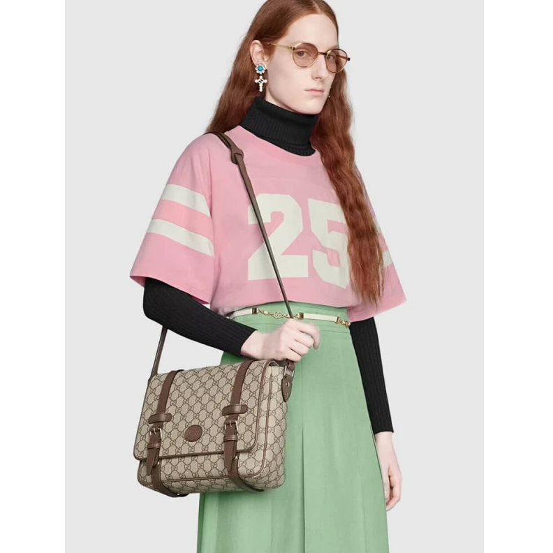 Kitlife Beige ebo Gucci GG Messenger Bag in Brown