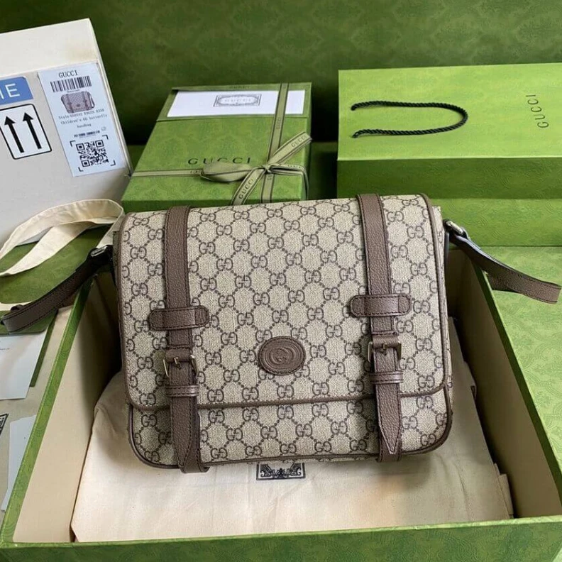 Kitlife Beige ebo Gucci GG Messenger Bag in Brown