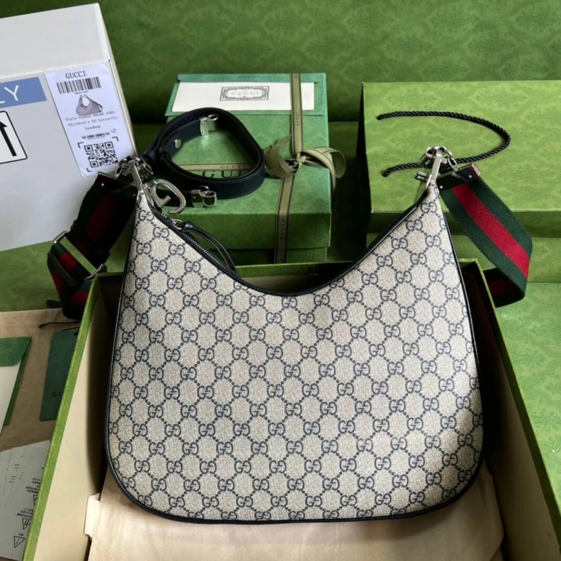 Top lv G hook cl Gucci GG Supreme Attache Medium Shoulder Bag Blue