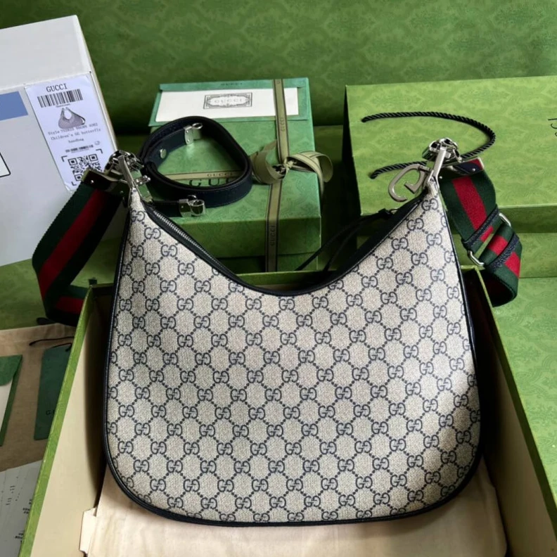 Top lv G hook cl Gucci GG Supreme Attache Medium Shoulder Bag Blue