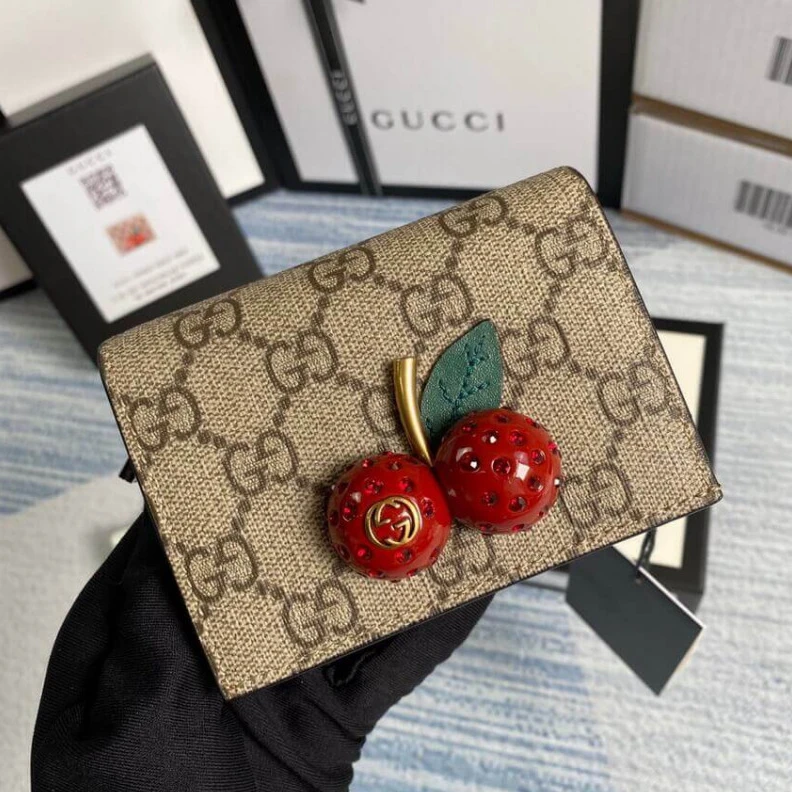 Lv belts replica Open: 4.5 Gucci GG Supreme Card Case Wallet With Cherries