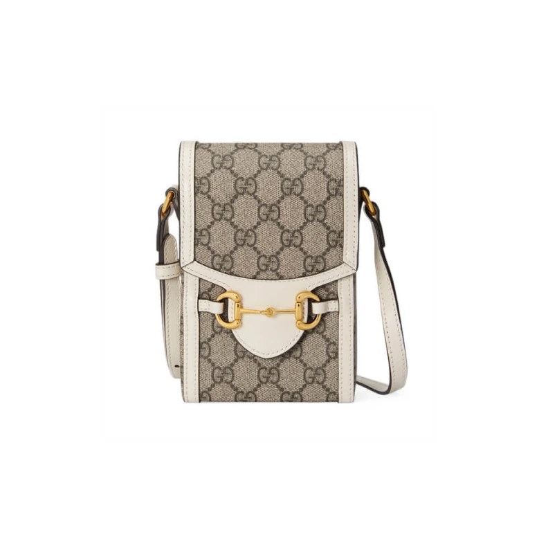 Flap clos Gucci GG Supreme Horsebit 1955 Mini Bag White