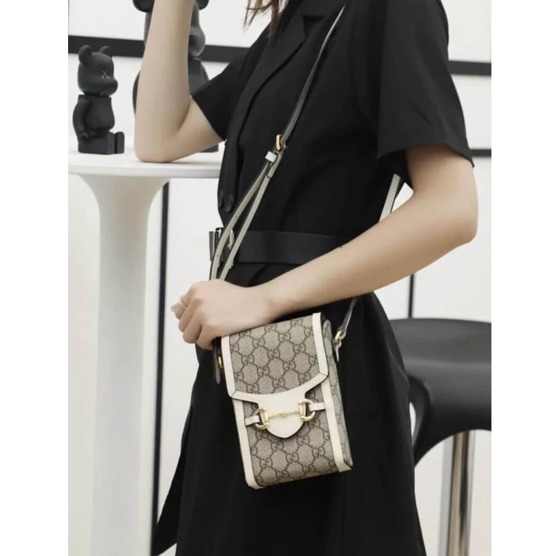 Replica bags Flap clos Gucci GG Supreme Horsebit 1955 Mini Bag White