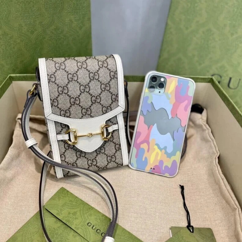 Replica bags Flap clos Gucci GG Supreme Horsebit 1955 Mini Bag White