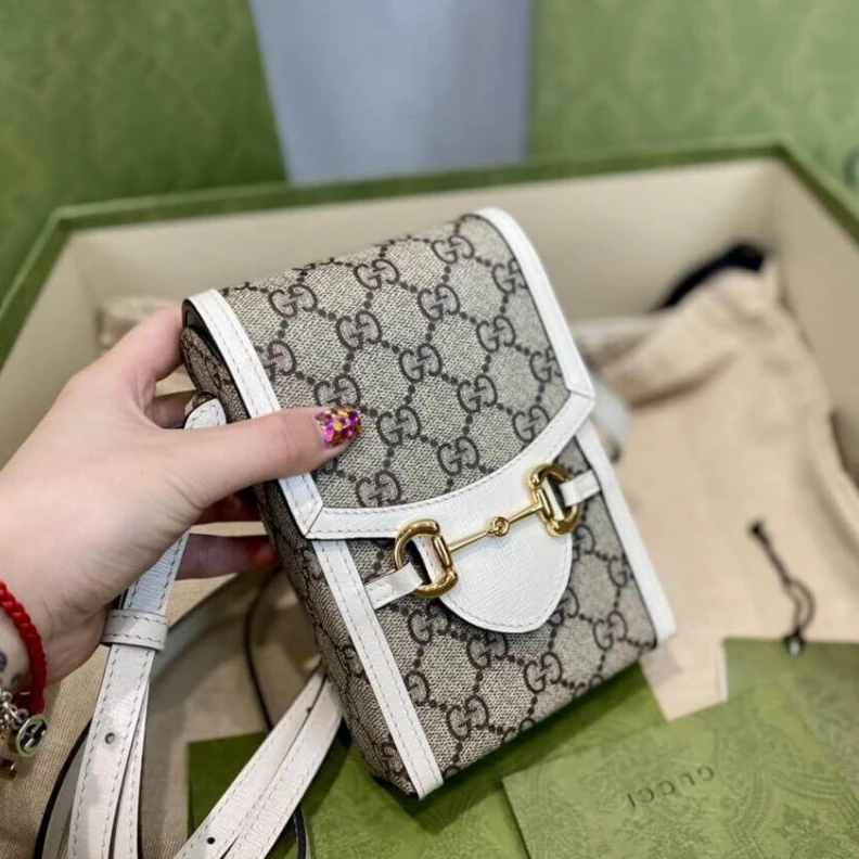 Replica bags Flap clos Gucci GG Supreme Horsebit 1955 Mini Bag White