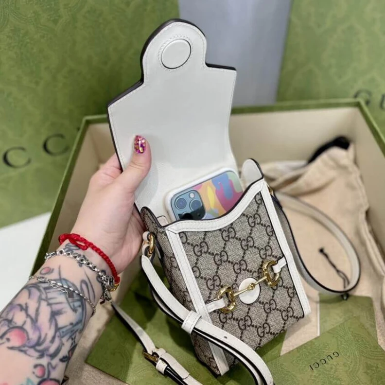 Replica bags Flap clos Gucci GG Supreme Horsebit 1955 Mini Bag White