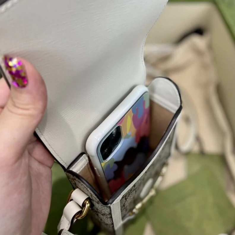 Replica bags Flap clos Gucci GG Supreme Horsebit 1955 Mini Bag White