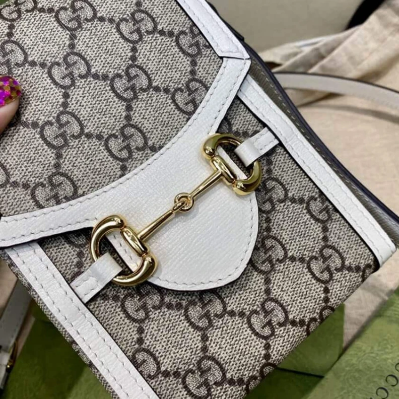 Replica bags Flap clos Gucci GG Supreme Horsebit 1955 Mini Bag White
