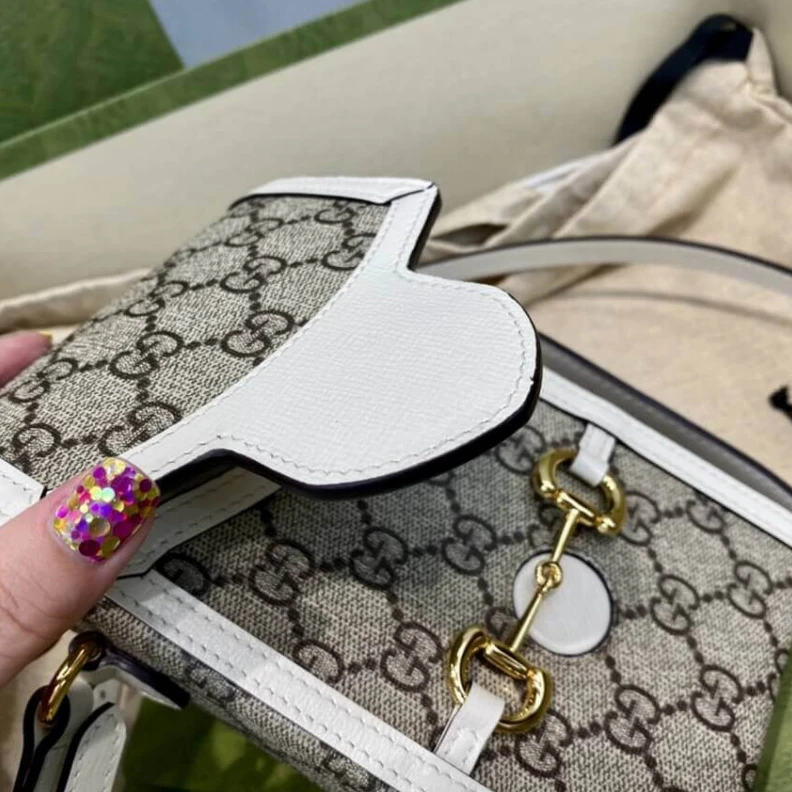 Replica bags Flap clos Gucci GG Supreme Horsebit 1955 Mini Bag White