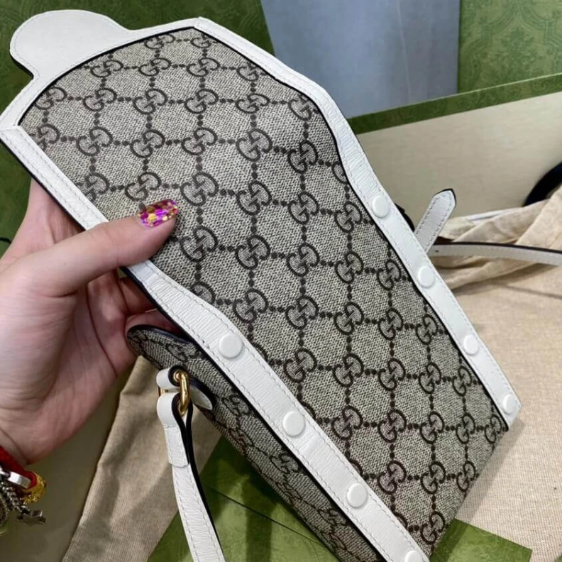 Replica bags Flap clos Gucci GG Supreme Horsebit 1955 Mini Bag White